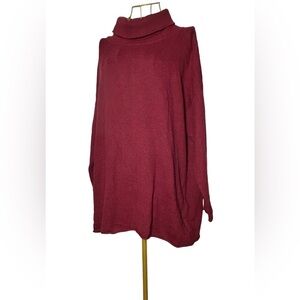 Eileen Fisher Cotton Cashmere Blend Maroon LS Turtleneck Tunic Sweater, Large